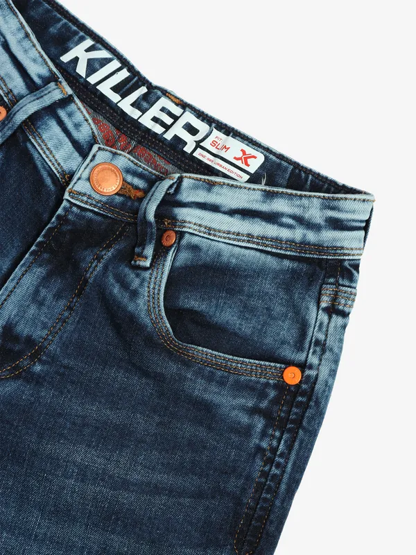 KILLER dark blue slim fit washed jeans