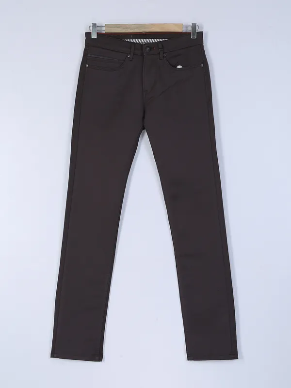 Killer dark brown solid slim fit jeans