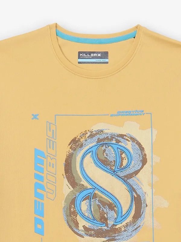 KILLER dusty yellow printed cotton t-shirt