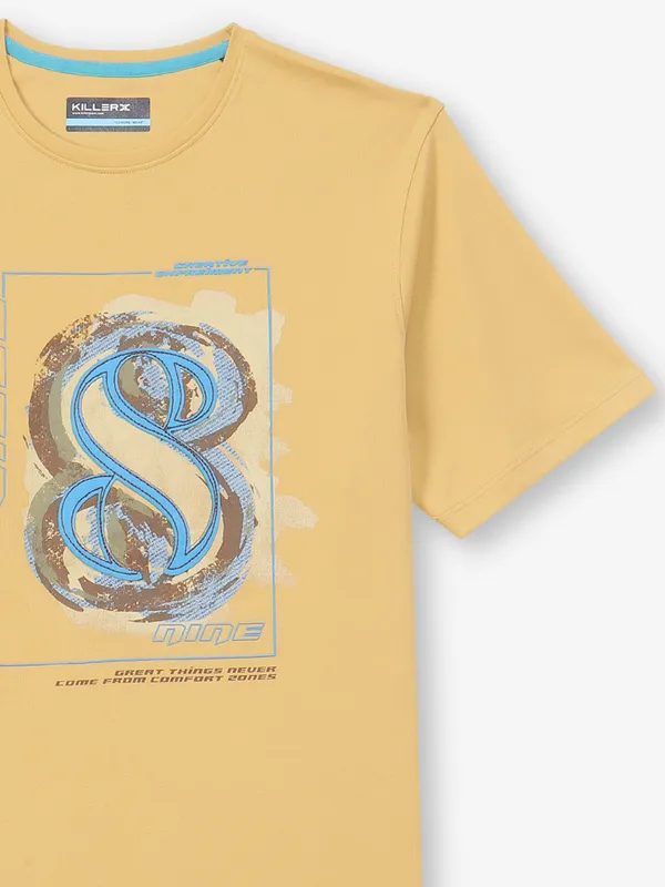 KILLER dusty yellow printed cotton t-shirt