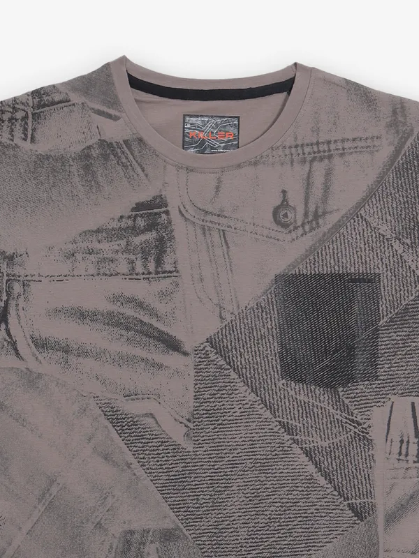 KILLER grey printed cotton t-shirt for men