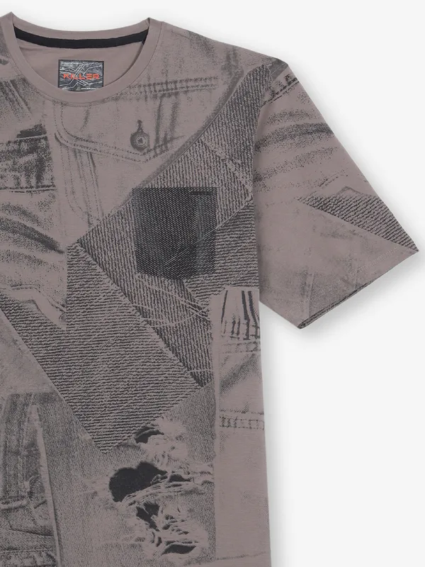KILLER grey printed cotton t-shirt for men