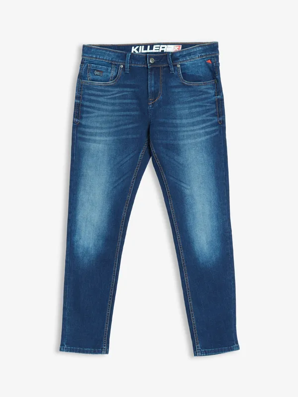 Killer indigo blue washed ankle fit jeans