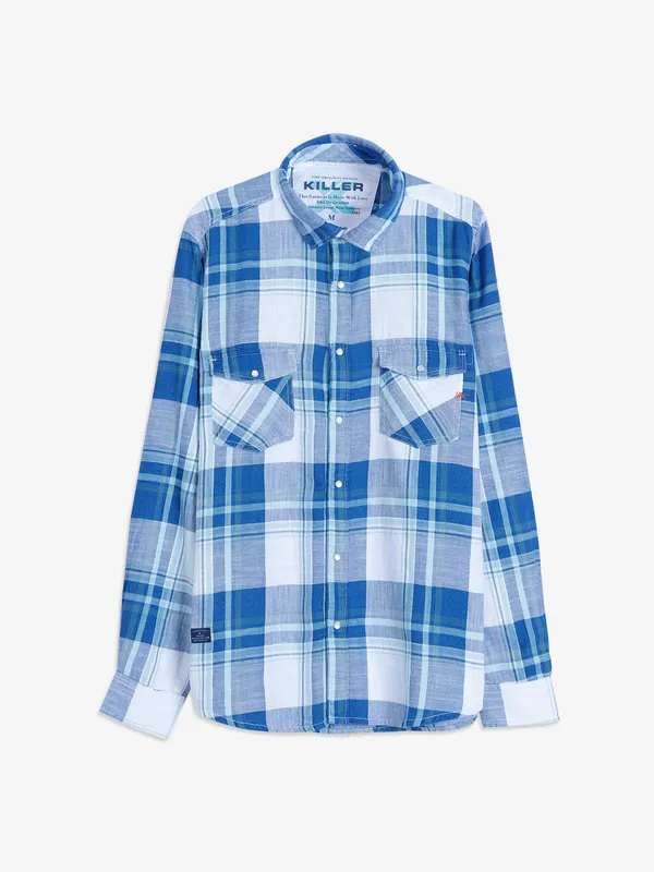 Killer light blue cotton checks shirt