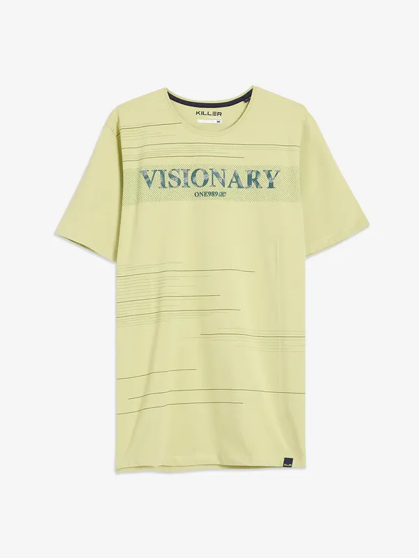 Killer light green cotton printed t shirt