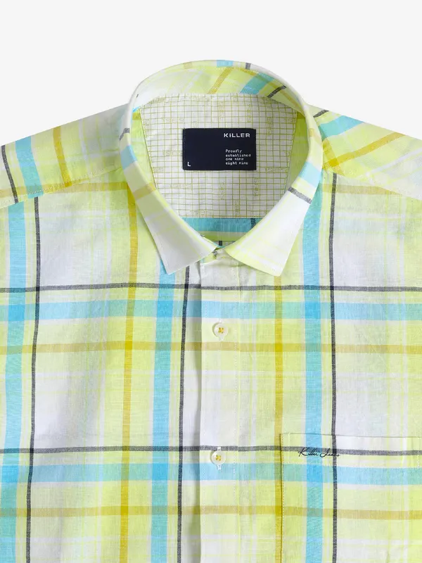 Killer light yellow checks cotton shirt
