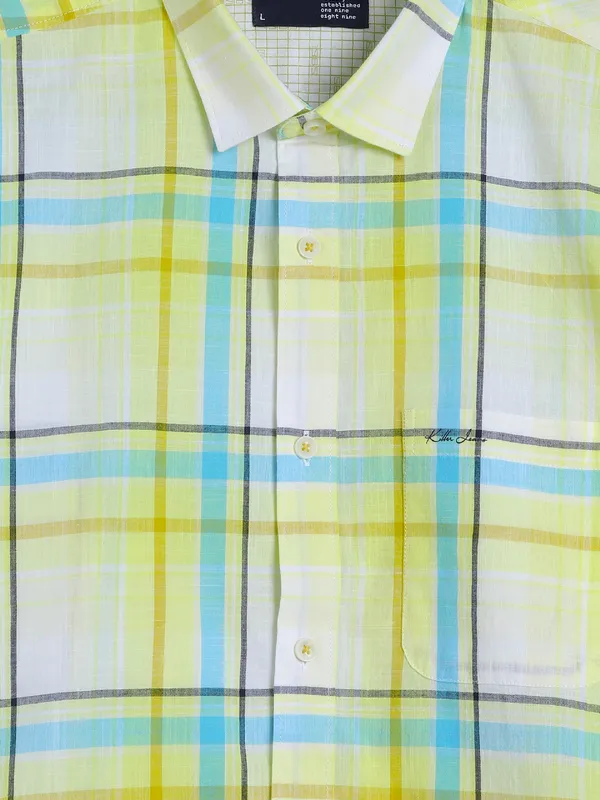 Killer light yellow checks cotton shirt