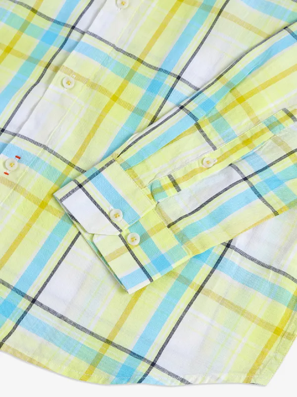 Killer light yellow checks cotton shirt