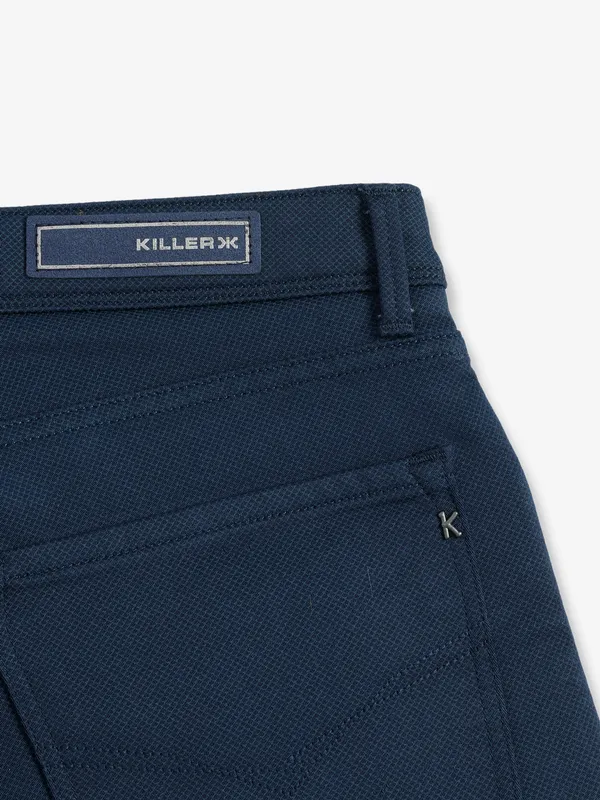 Killer navy solid slim fit cotton trouser