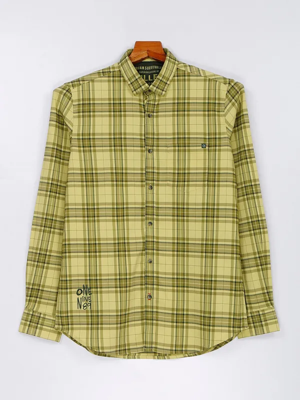 Killer olive cotton checks shirt