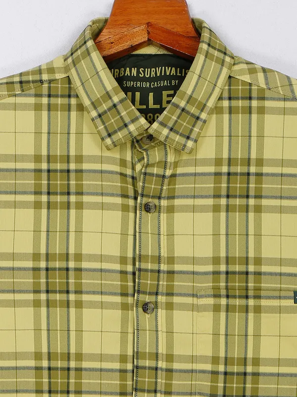 Killer olive cotton checks shirt