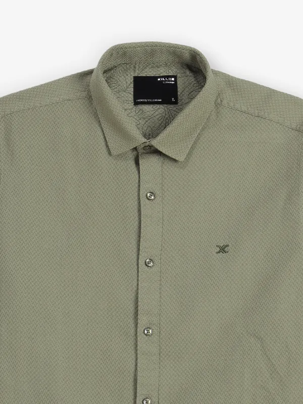 KILLER olive cotton plain shirt