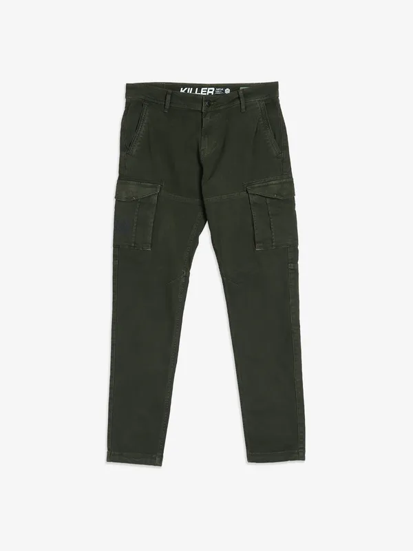 Killer olive solid cargo jeans