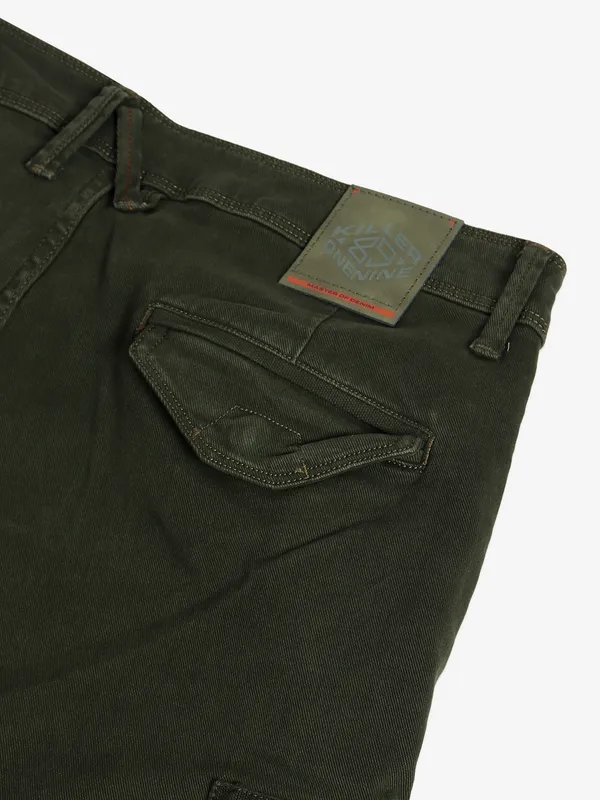 Killer olive solid cargo jeans