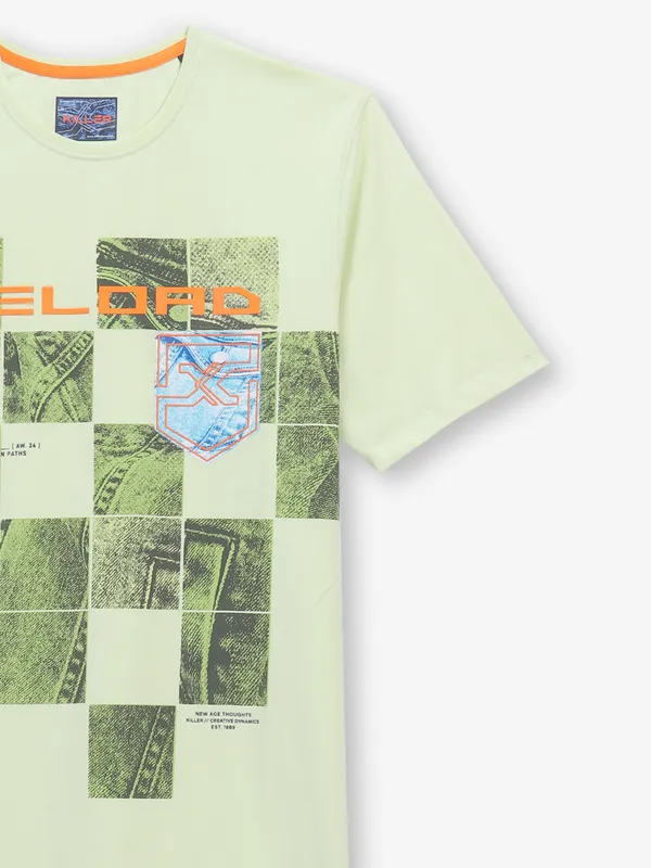 KILLER pista green casual printed cotton t-shirt