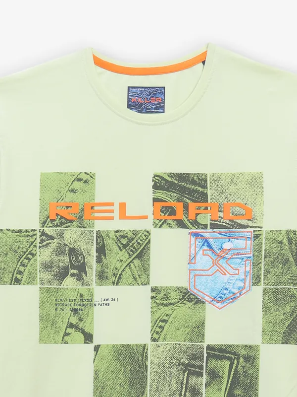 KILLER pista green casual printed cotton t-shirt