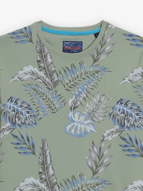 KILLER pista green printed cotton t-shirt