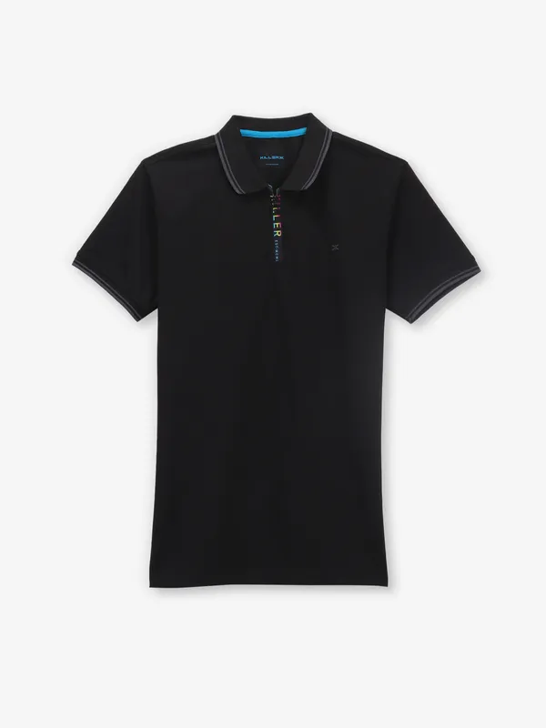 KILLER plain black cotton polo t-shirt