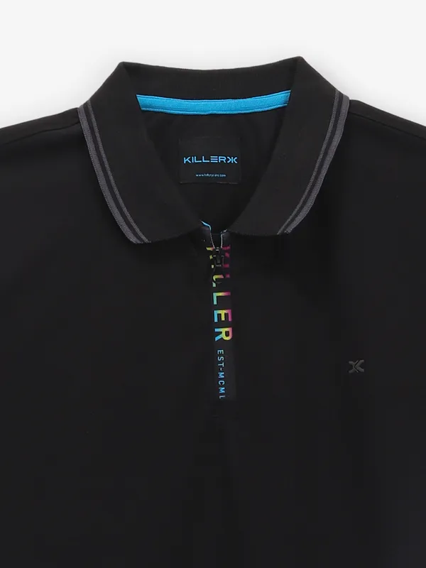 KILLER plain black cotton polo t-shirt