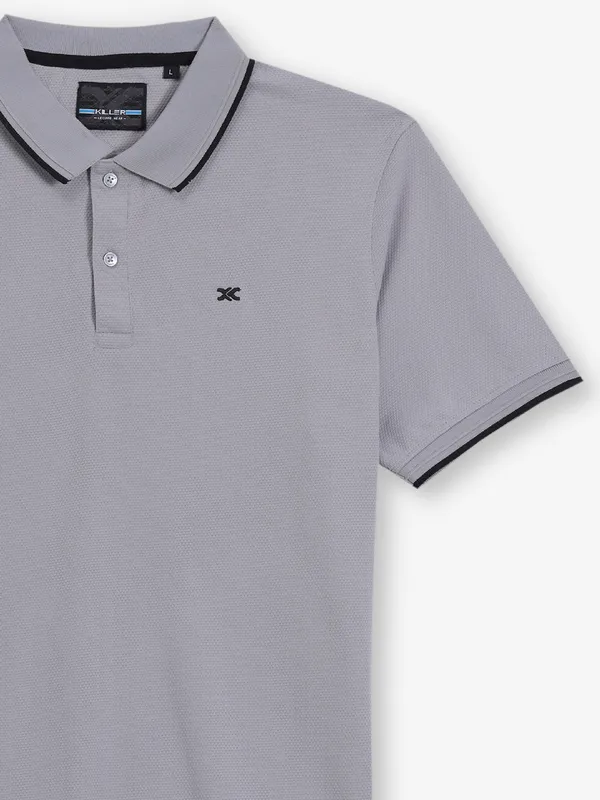 KILLER plain grey cotton polo t-shirt