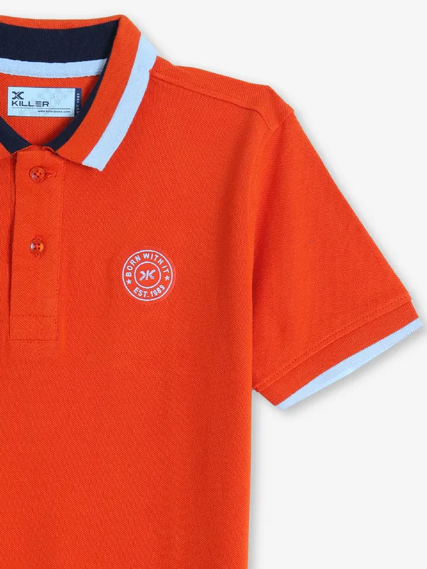 KILLER plain orange cotton slim t-shirt