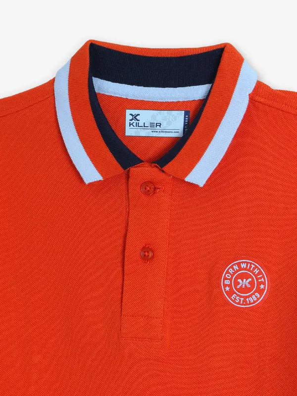 KILLER plain orange cotton slim t-shirt