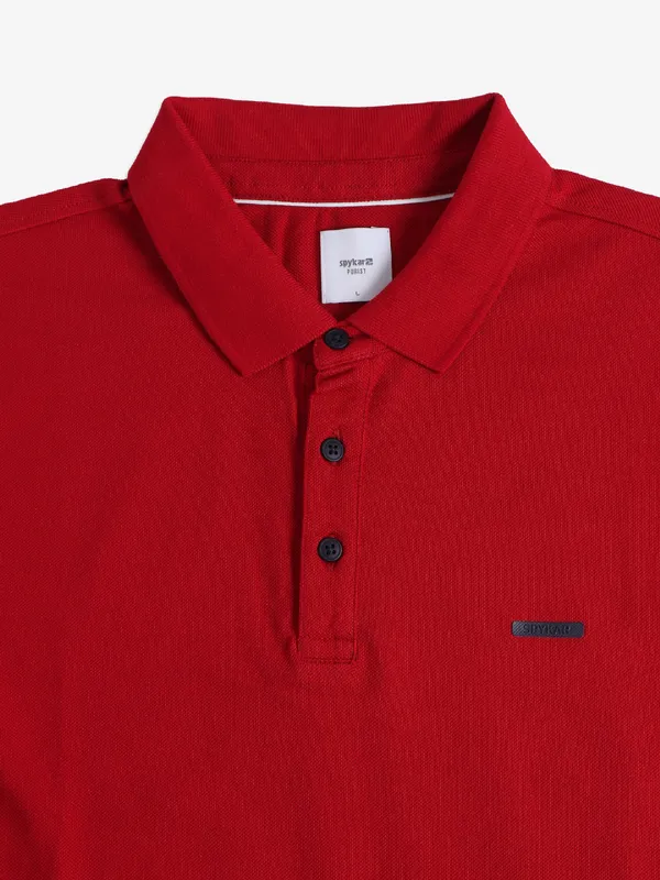 Spykar plain red cotton polo t-shirt