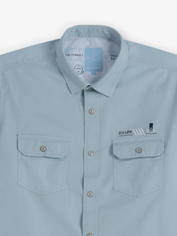 KILLER plain sky blue cotton shirt for men