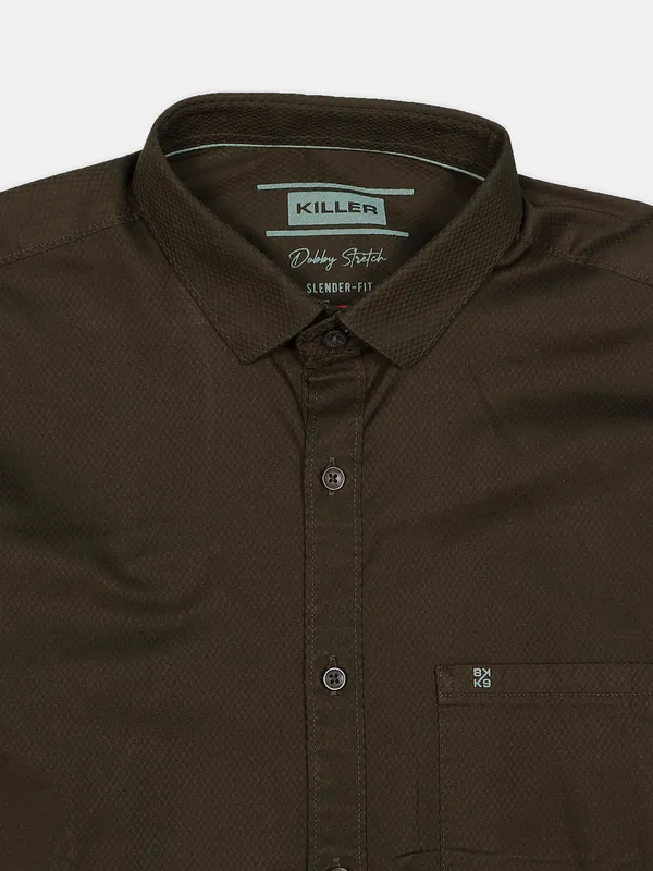 Killer plain style olive tint men shirt
