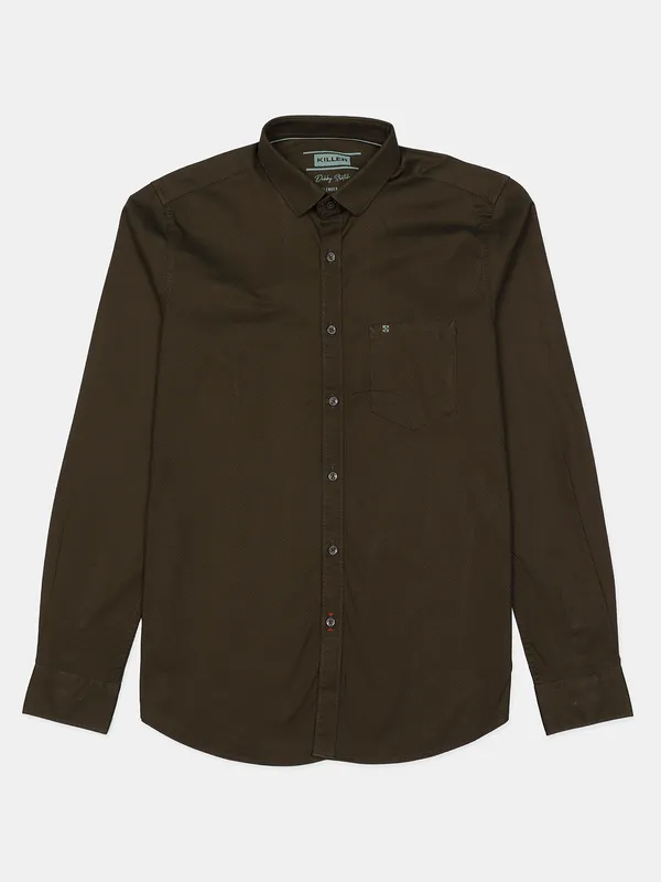 Killer plain style olive tint men shirt