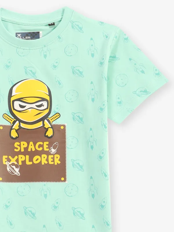 KILLER printed light green cotton t-shirt