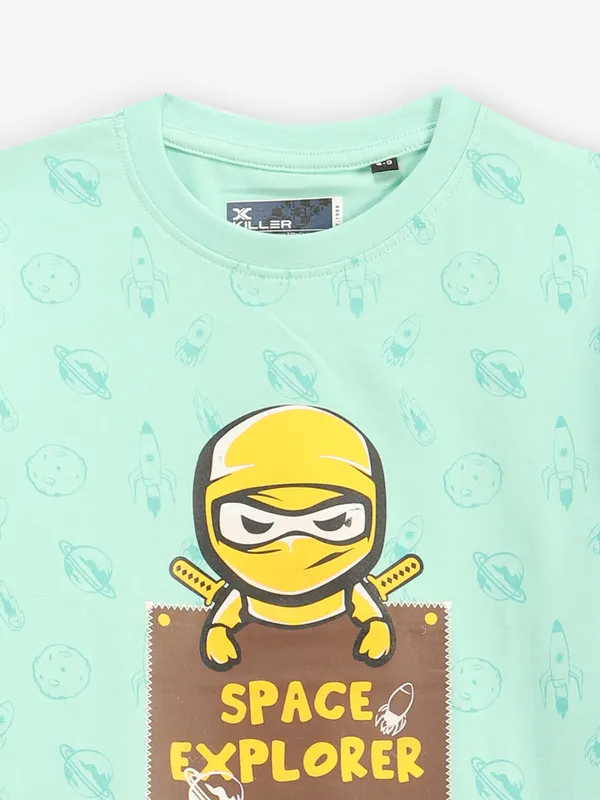 KILLER printed light green cotton t-shirt