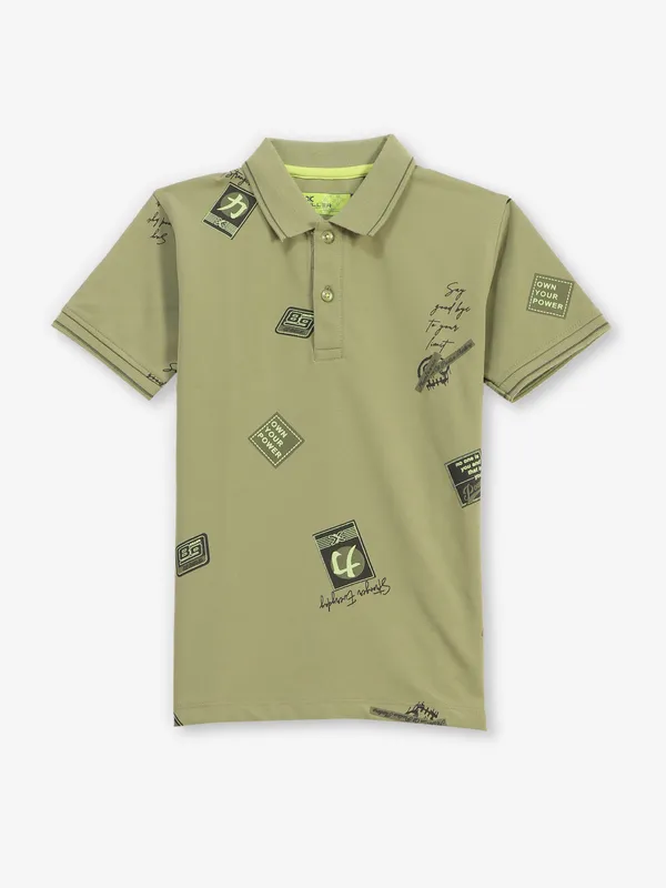 KILLER printed light olive cotton t-shirt