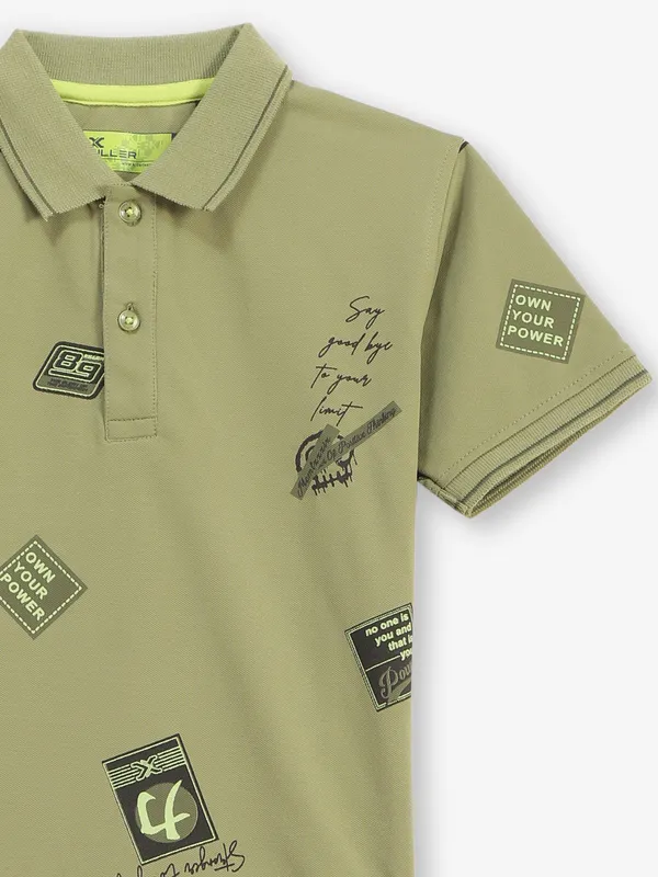 KILLER printed light olive cotton t-shirt