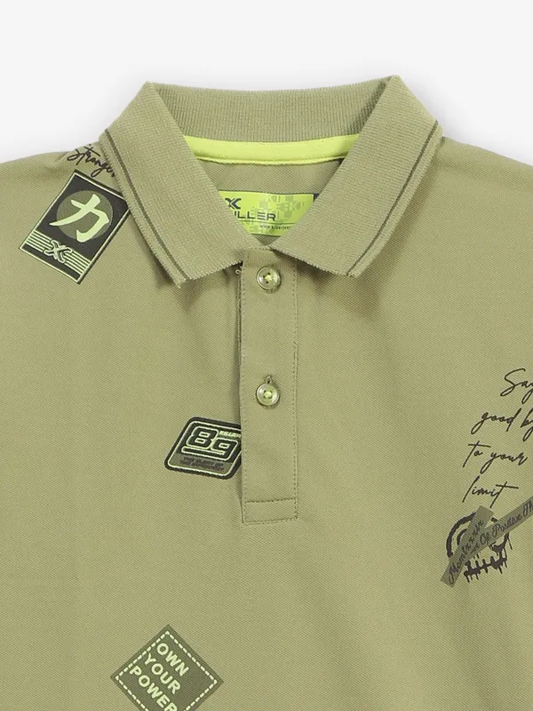KILLER printed light olive cotton t-shirt