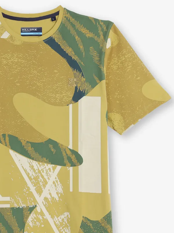 KILLER printed musturd green cotton t-shirt