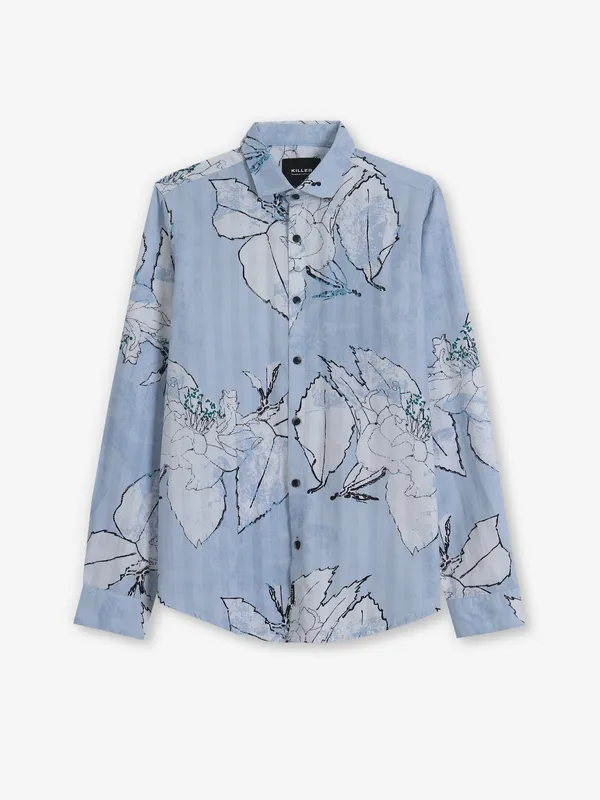KILLER printed sky blue cotton shirt