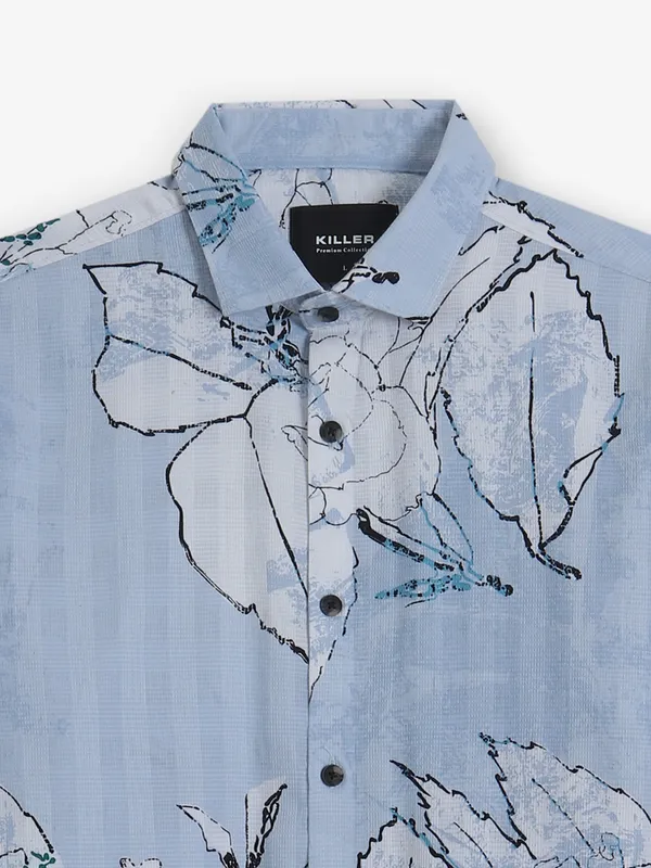 KILLER printed sky blue cotton shirt