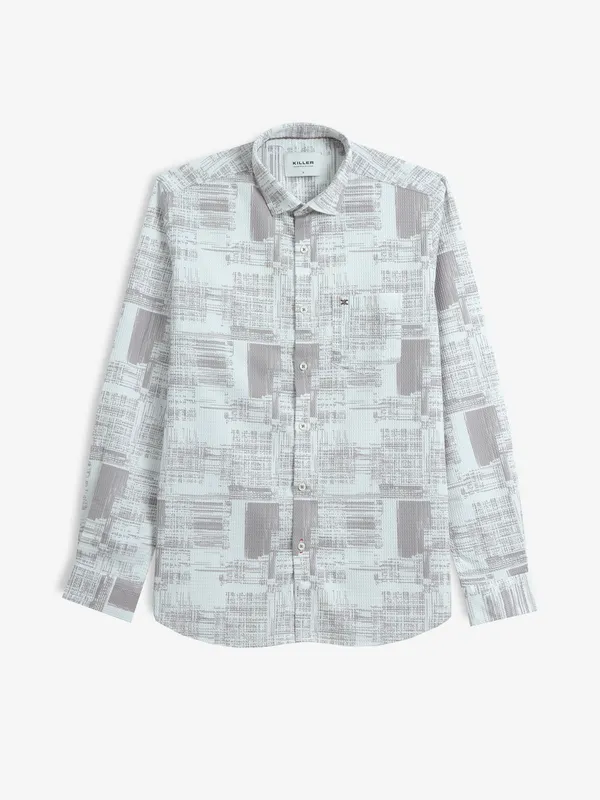 KILLER printed white and brown cotton shirt