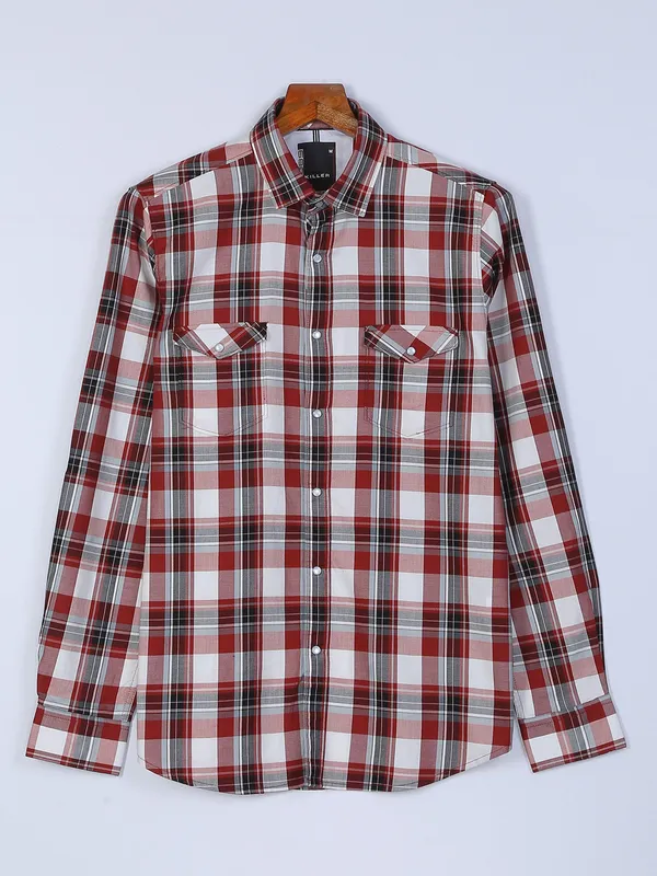 Killer red and white cotton checks shirt