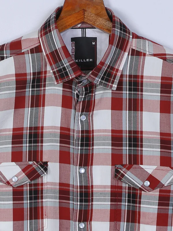 Killer red and white cotton checks shirt