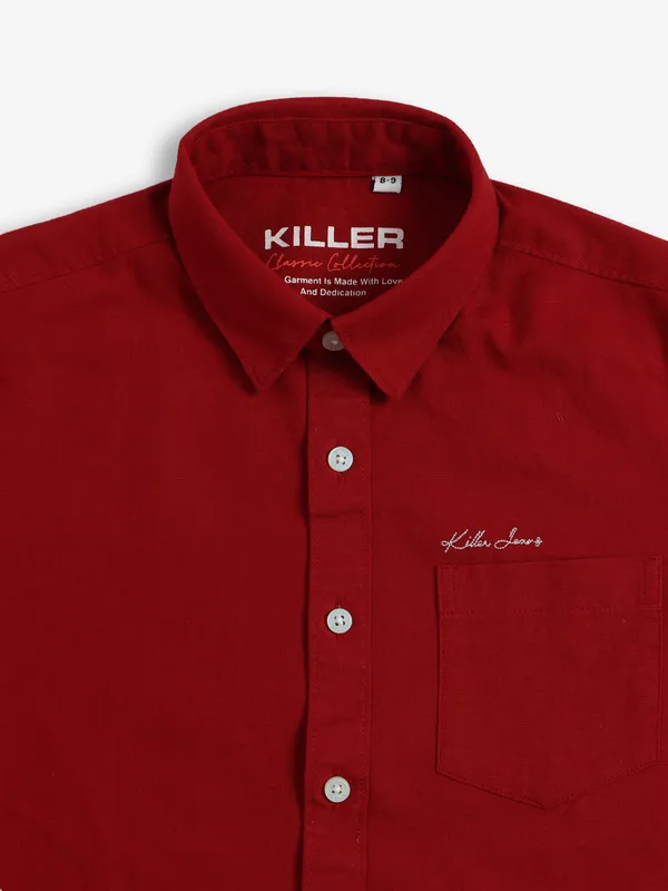 KILLER red plain cotton shirt