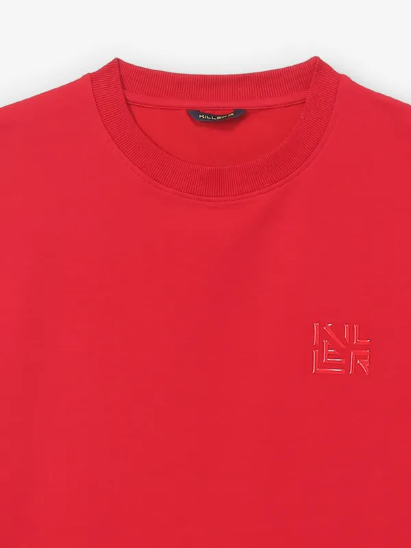 KILLER red plain cotton t-shirt for men