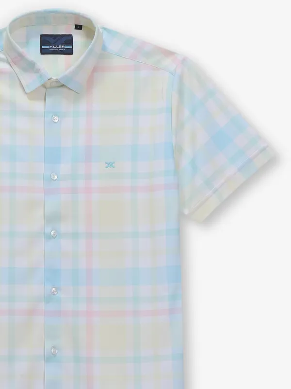 KILLER sky blue checks cotton casual shirt
