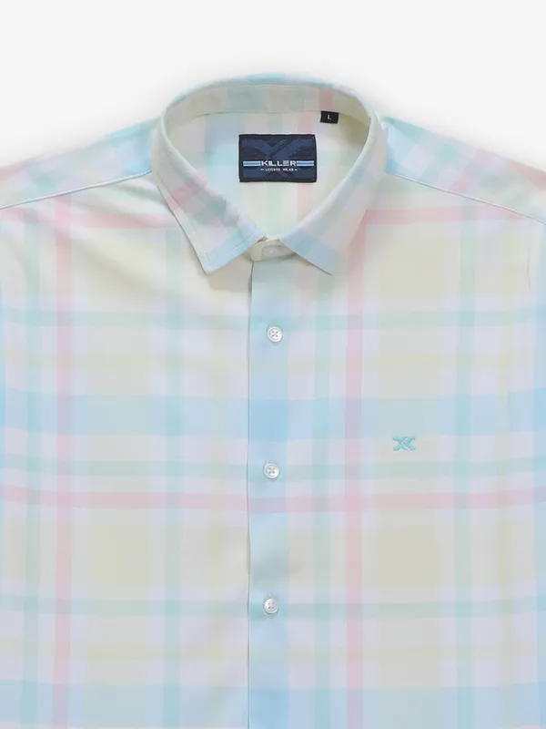 KILLER sky blue checks cotton casual shirt