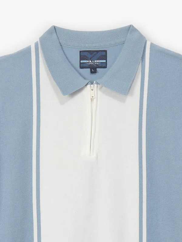 KILLER sky blue color block knitted t-shirt