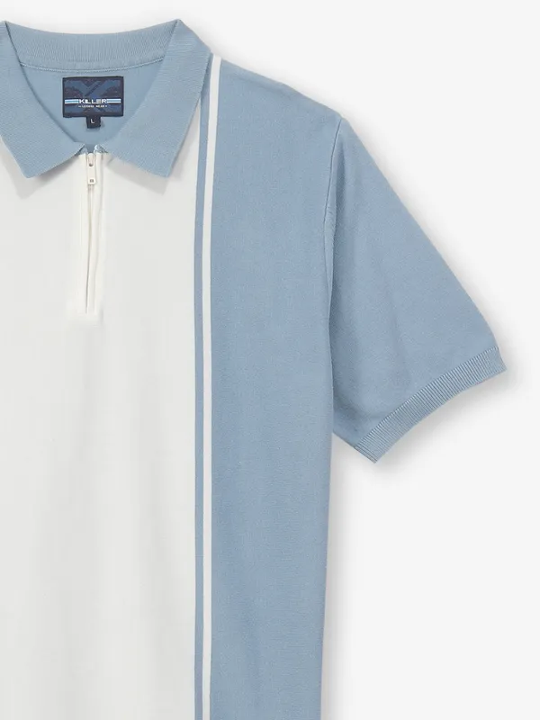 KILLER sky blue color block knitted t-shirt