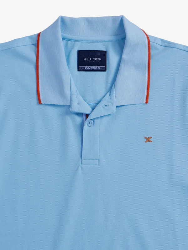 Killer sky blue plain cotton casual t shirt