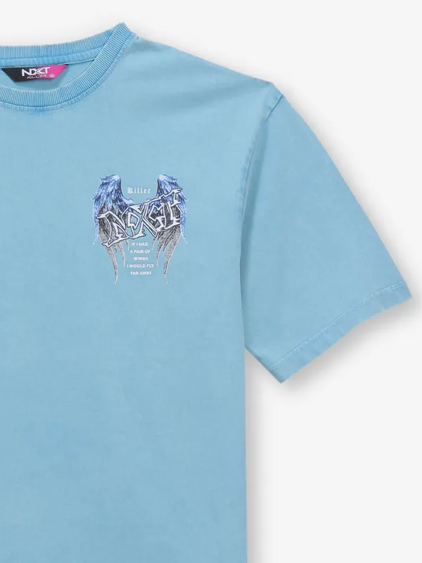 KILLER sky blue printed cotton t-shirt