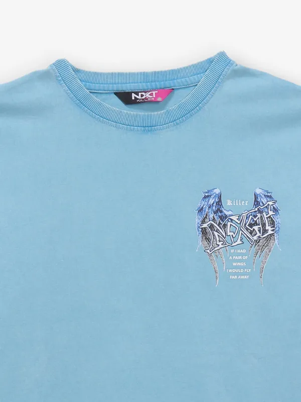 KILLER sky blue printed cotton t-shirt